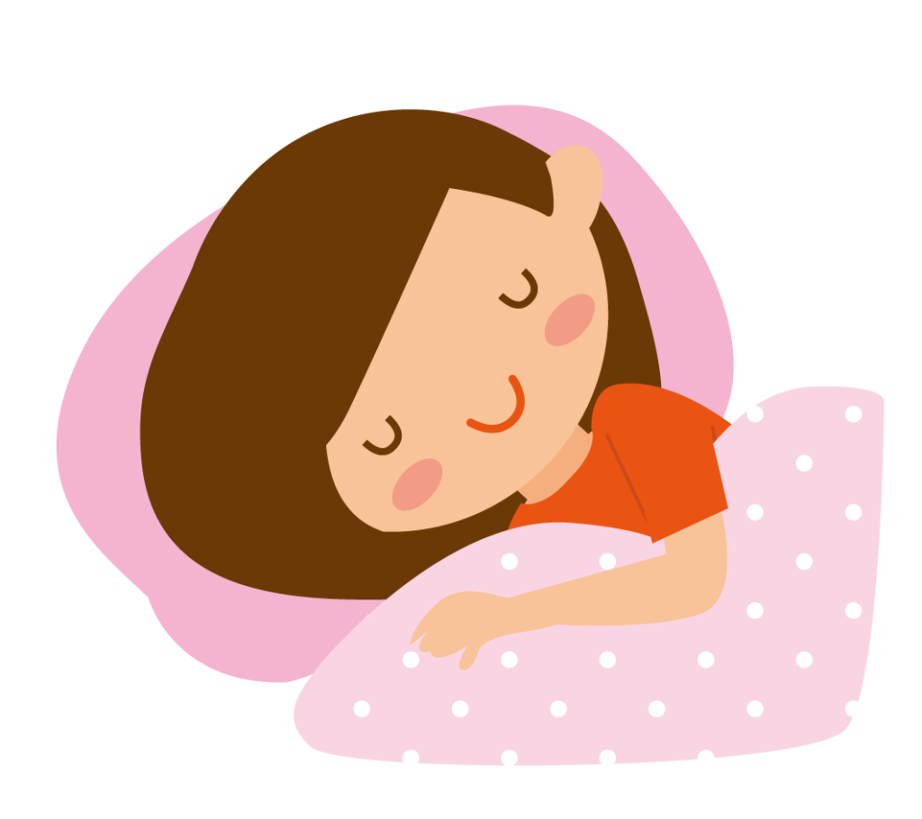ピンクの寝具で眠る女の子